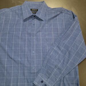 Domani Platinum Blue Check Long Sleeve Button Down Dress Shirt Mens Large VGC